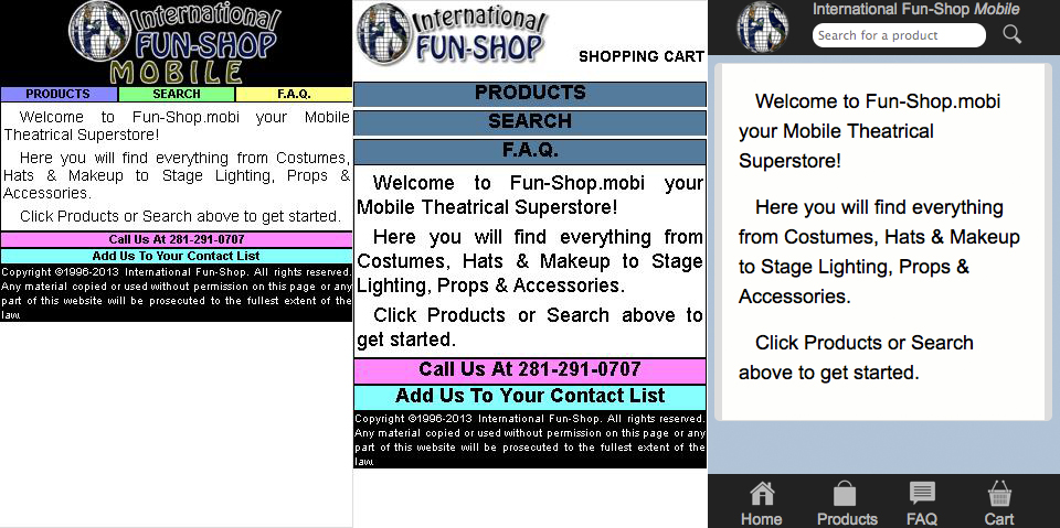 tablet version of the old mobile website iterations